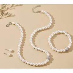 〇新品 豪華 ３点 ネックレス ブレスレット ピアス 結婚式 普段使い　パール2