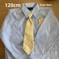 3can 4on 水色 ストライプ 長袖シャツ ネクタイ・チーフ付き