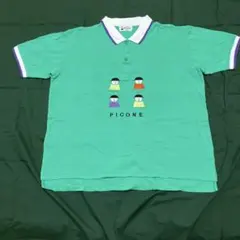 PICONE グリーン ポロシャツ キャラクター刺繍