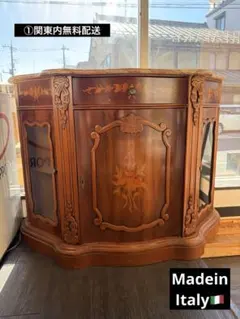 最高級イタリア製　アンティーク　木製キャビネット サイドボード 飾り棚 花柄象嵌