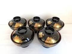 茶懐石道具 溜塗蒔絵 木製 吸物椀 五客 箱付 - メルカリ