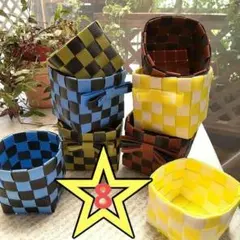 PPバンドで作ってみました☺️カラフルチェック柄プラスチックバスケットのサムネイル