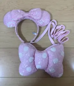 ディズニー ミニー スパンコールショルダーバックリボン ピンク