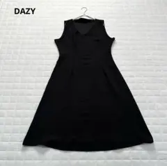 【DAZY】ワンピース　膝下丈　ノースリーブ　Vネック　無地　シンプル　黒　L