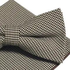 蝶ネクタイ・ポケットチーフ ブラウン 千鳥格子柄 挙式 新郎 無地 人気 Lx