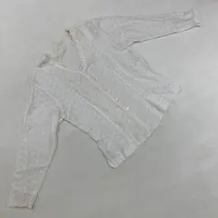 レース ブラウスホワイト 長袖フラワー 刺繍 ボタンVネック
