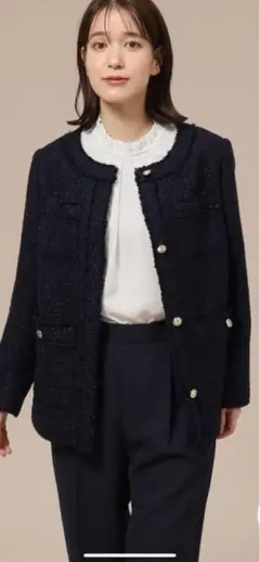 シューラルー（新品未使用）ノーカラー　ツイードミドルジャケット