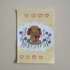 ハガキサイズ　オイルパステル画　「花畑プードル」　原画