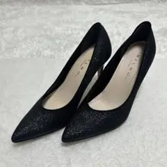 MELMO メルモ ラメ パンプス 24cm 2E 黒 ブラック ヒール9cmのサムネイル