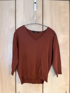 FONCÉ ブラウン Vネック 五分袖セーター