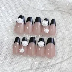 ネイルチップ オーダー 埋めつく ワンホン フレンチガーリー 韓国 量産型 バラ