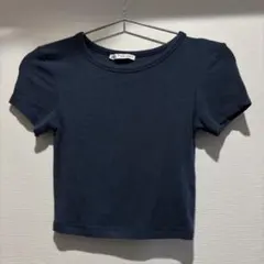 【SALE】ZARAダークブルー クロップド半袖Tシャツ Sサイズ