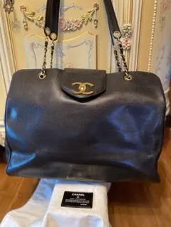 CHANEL ブラックレザー キャビアスキン　ボストン　トートバッグ