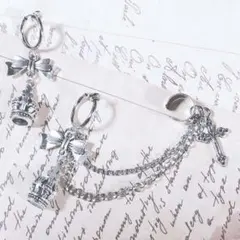 量産型イヤリング イヤーカフ 王冠と十字架 silver