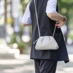 アイボリー 編み込み レザー ショルダーバッグ イントレチャート