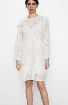 ZARA シースルードレス　ミニドレス　花柄クロシエワンピース