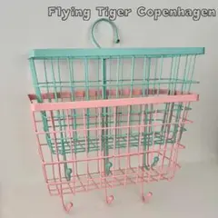 ピンク/ミントグリーン2個セット ワイヤーバスケット フック付き　（訳あり）