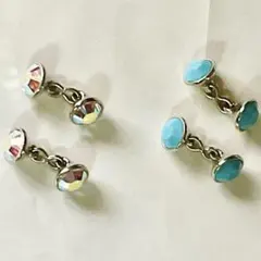 カフス　カフリンクス　カフスボタン　ダブル　クリスタル　ターコイズ　2セット