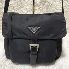 【美品】PRADA プラダ　ショルダーバッグ　ブラック　ナイロン　三角ロゴ