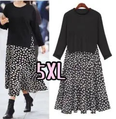レディース 大きいサイズ ドッキング ワンピース 長袖 マキシ 黒 ロング 花柄