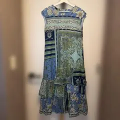 極美品グレースコンチネンタル　花柄フレアロングワンピース 青系 緑系