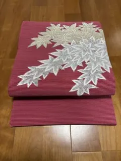 未使用!!紅紫地 金銀楓紋 夏名古屋帯
