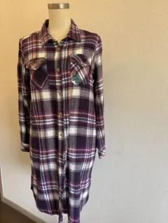 チチカカ　パープル系刺繍ロングシャツワンピース