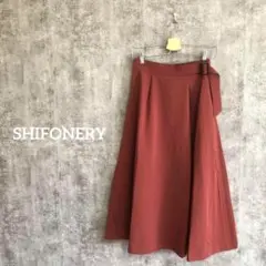 美品✨SHIFONERY フレアロングスカート ベルト付き 深みレッド 38 M