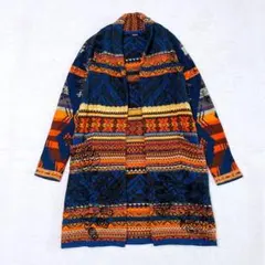 【美品】DESIGUALロングコートボタニカル・派手　ロゴ総柄40デシグアルＬ セール】[Desigual/デシグアル]レディースコート（チェスター