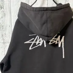ステューシー 両面刺繍ロゴデザイン スウェットパーカー MEDIUM 黒色