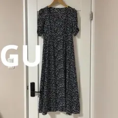 GU★美品★フラワープリントフロントボタンワンピース【Sサイズ】ブラック