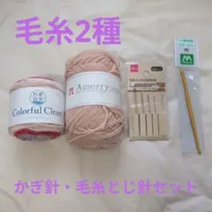 毛糸　2種　毛糸とじ針 かぎ針　セット　編み物