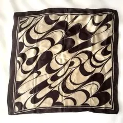 日本製　シルク　絹　100% スカーフ　バンダナ　マーブル　ブラウン　ru