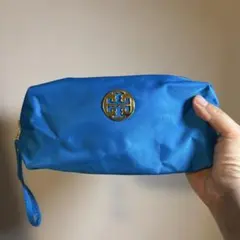 美品 ◆トリーバーチ ポーチ ナイロン ブルーゴールドロゴ ストラップ付きのサムネイル