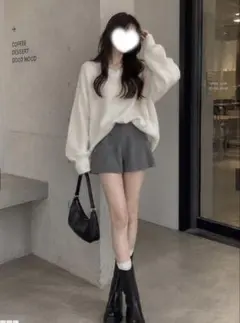 新品 GRL グレー ニットショートパンツ
