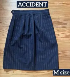 【美品】ACCIDENT ネイビーストライプスカート/M ウール100% 紺色