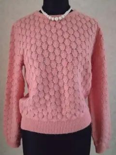 最終値下げ　レディース　セーター　ニット　M　ピンク　長袖　模様編み　美品
