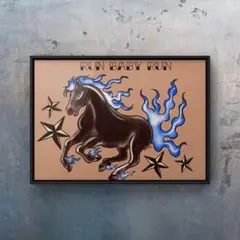 ★A4フレーム付き★オリジナル アートポスター HORSE タトゥー 馬 干支