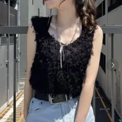 フリンジデザイン ビスチェ レディース 黒 ニットベスト