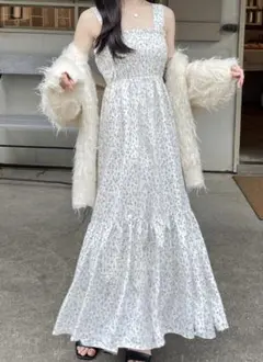 花柄シャーリングティアードキャミワンピース[on227]