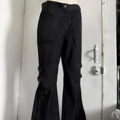 Maestroナイロンセミフレアパンツ黒ダークコアy2kグランジパンクフランス製