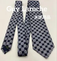 【未使用品】Guy Laroche ネクタイ 四角柄 総柄 ネイビー 紫 日本製