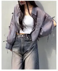 ✨お値下げ✨ 未使用 INGNI 袖リボン ラメ シアーシャツ ショート 春夏