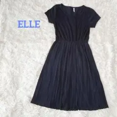 エル　ネイビー　半袖　プリーツ　ワンピース　ひざ丈　38