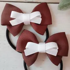 ブラウン　ミニリボン　グログランリボン　キッズヘアゴム　ハンドメイド　子供MEI