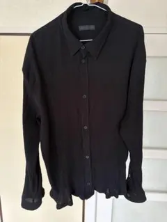 【SALE】ZARA MAN プリーツ シャツ ブラック L 長袖　レーヨンのサムネイル