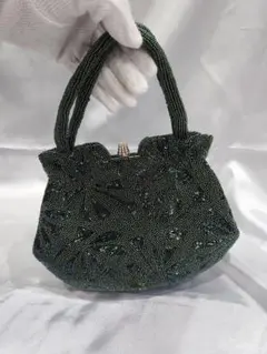 ビーズ刺繍デザイン パーティーバッグ ダークグリーン