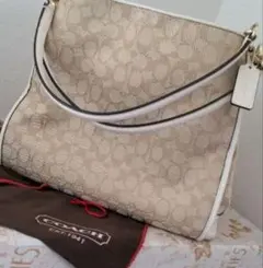Coach ベージュ　シグネチャー ダブルハンドバッグ 保存袋付き