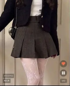Nugu visco プリーツヘリンボーンウールミニスカート ライトブラウン