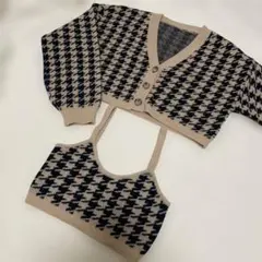 千鳥柄カーディガン&トップス　M
